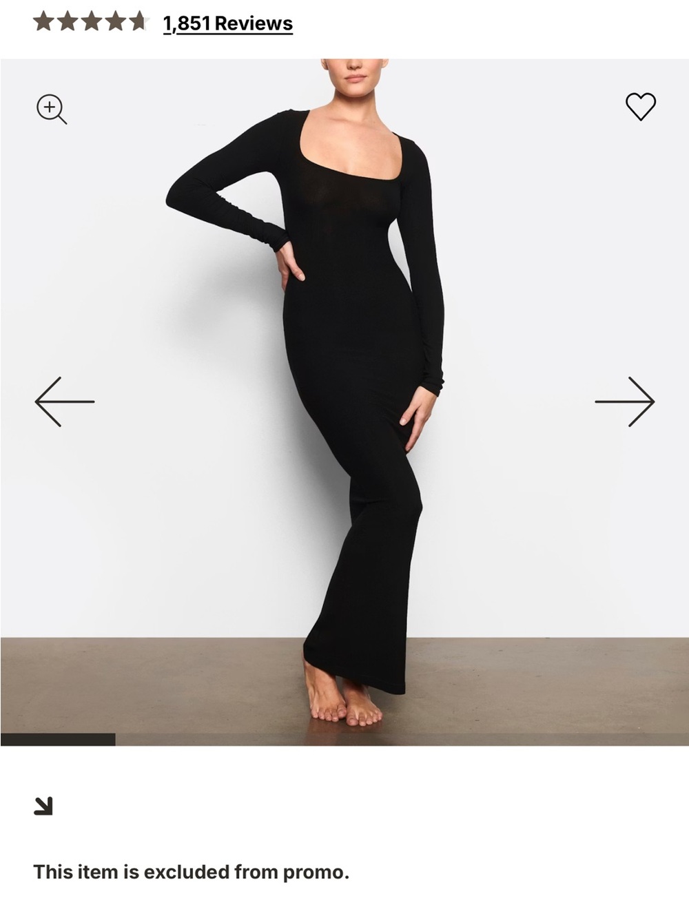 SKIMS Black Long-Sleeve Scoop-Neck Maxi Dress